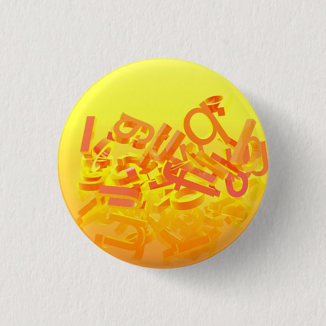 Orange background with letters 1 inch round button (Front)