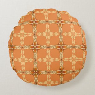 Orange background with repeated tribe abstractabst round pillow