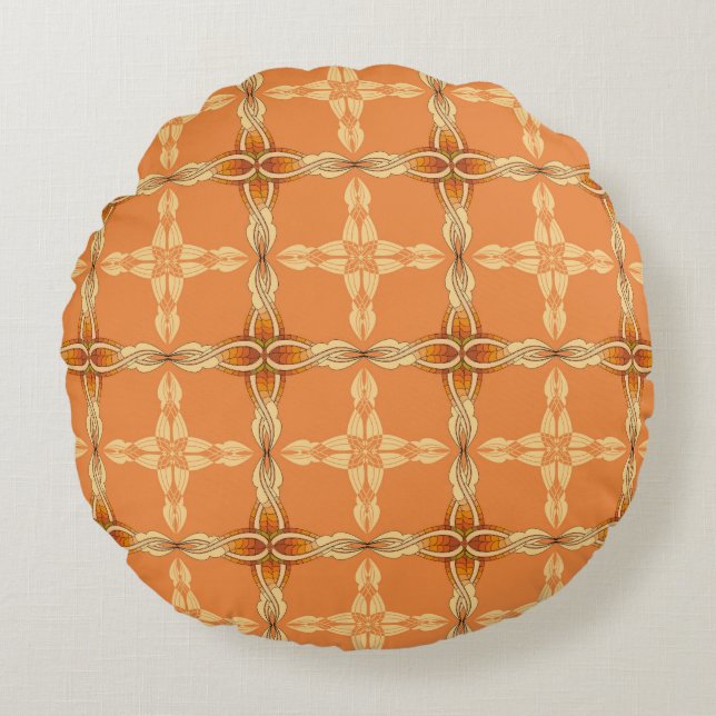 Orange background with repeated tribe abstractabst round pillow (Front)