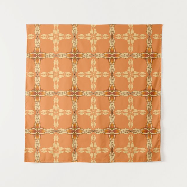 Orange background with repeated tribe abstractabst tapestry (Front)