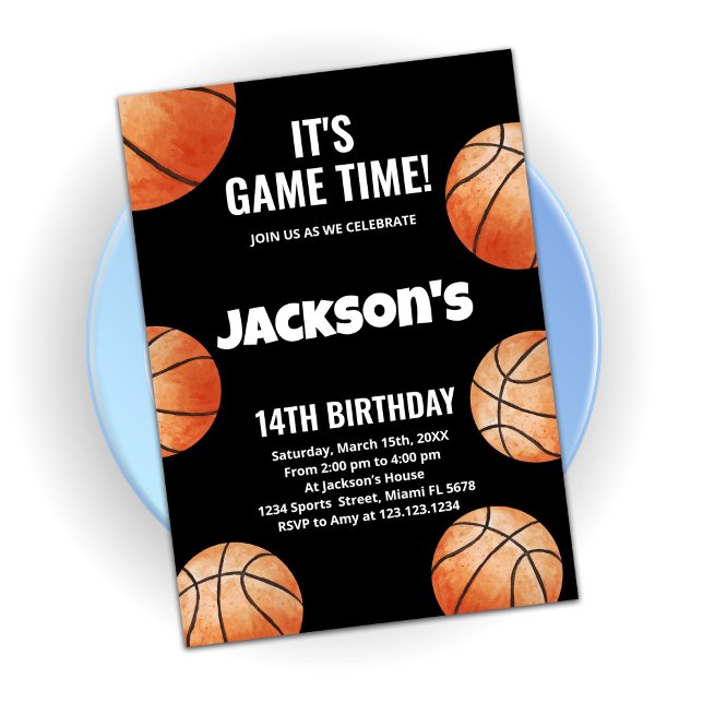 Orange Balls Black Basketball Birthday Invitations (Creator Uploaded)