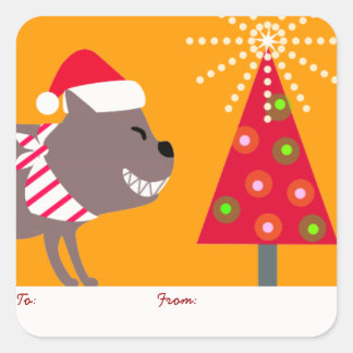 Orange Bandana Dog & Christmas Tree Square Sticker