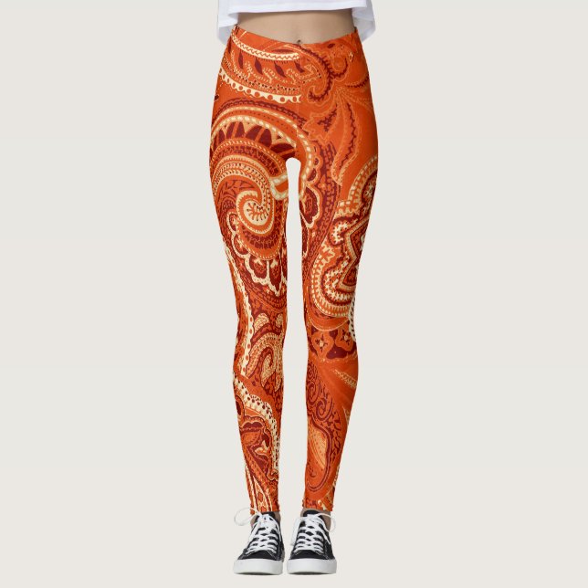 Orange Bandanna Custom Comfortable Retro Leggings (Front)