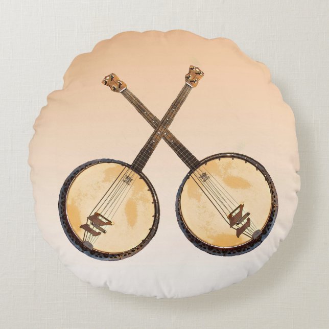 Orange Banjo Music Instruments Coussin rond (Devant)
