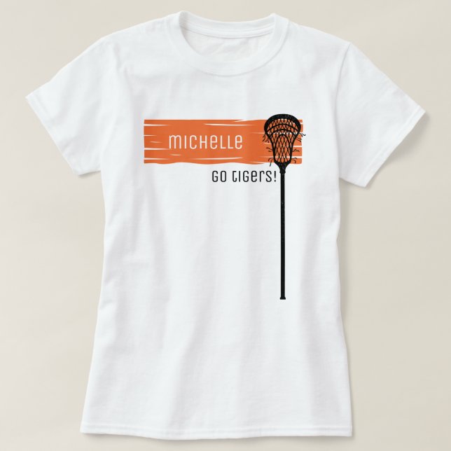 Orange Banner with Lacrosse Stick T-Shirt (Design Front)