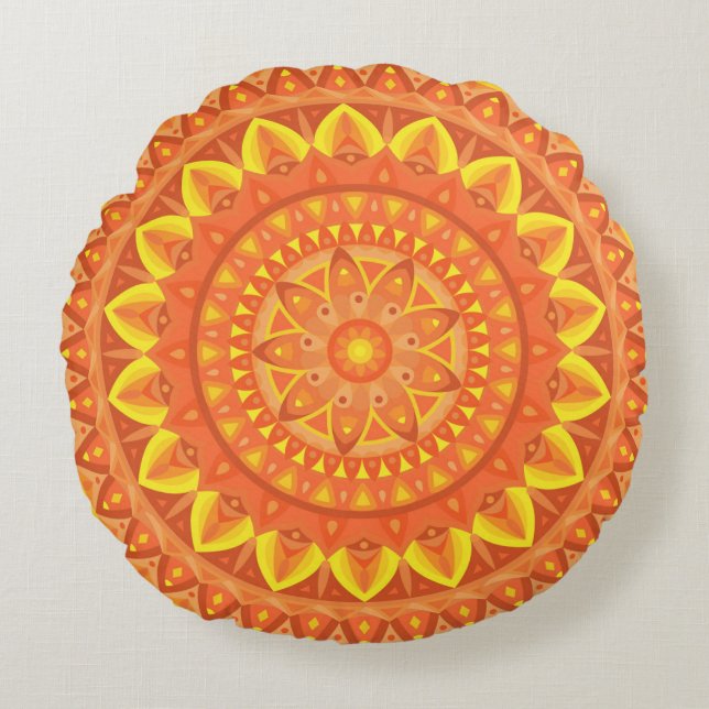 Orange Base Mandala Round Pillow (Front)