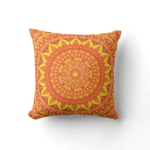 Orange Base Mandala Throw Pillow