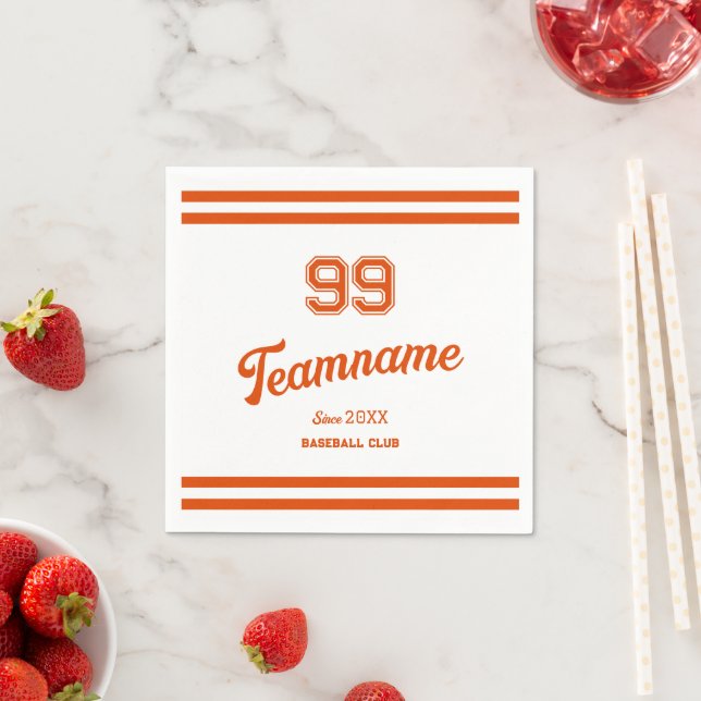 Orange Baseball Custom Player Number & Team Name Napkin (Insitu)