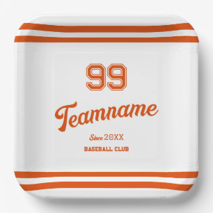 Orange Baseball Custom Player Number & TeamName Paper Plate