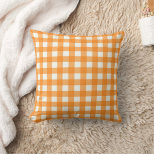 Orange Basic Gingham Chequered Pattern Throw Pillow