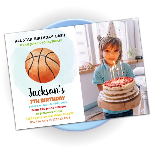 Orange Basketball Anniversaire Invitations avec ph (Créateur téléchargé)