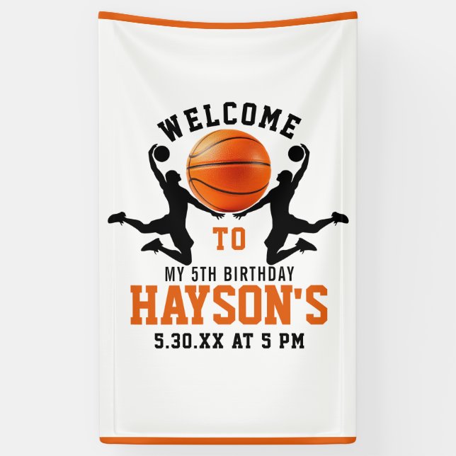 orange basketball Boy 5TH Birthday Party Banner (Vertical)