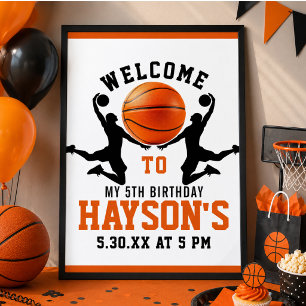orange basketball Boy 5TH Birthday Party Poster