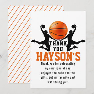 orange basketball Boy 5TH Birthday Party Thank You Card