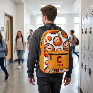 Orange basketball pattern  printed backpack