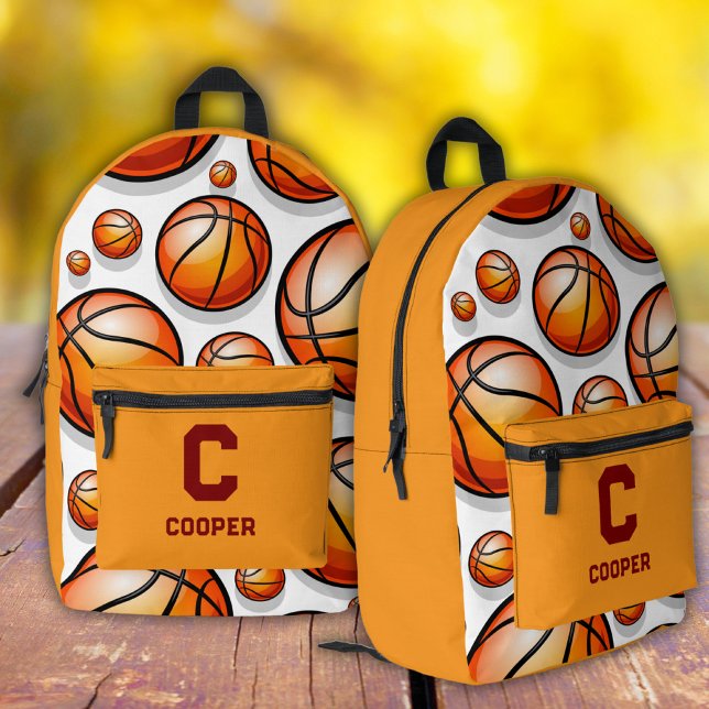 Orange basketball pattern  printed backpack (Creator Uploaded)