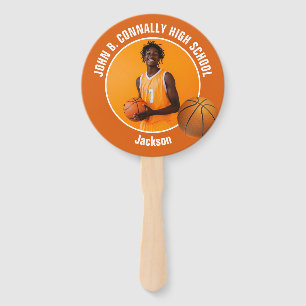 Orange Basketball Player Photo High School Spirit Hand Fan