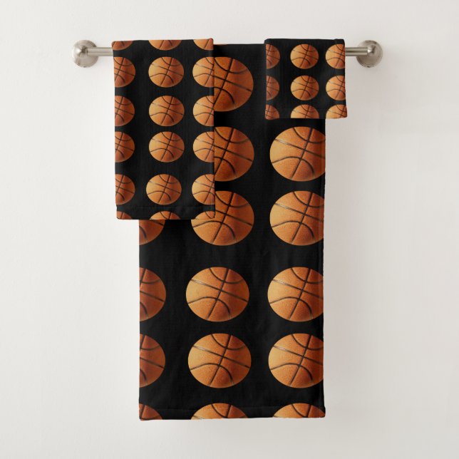 Orange Basketballs On Black, Bath Towel Set (Insitu)