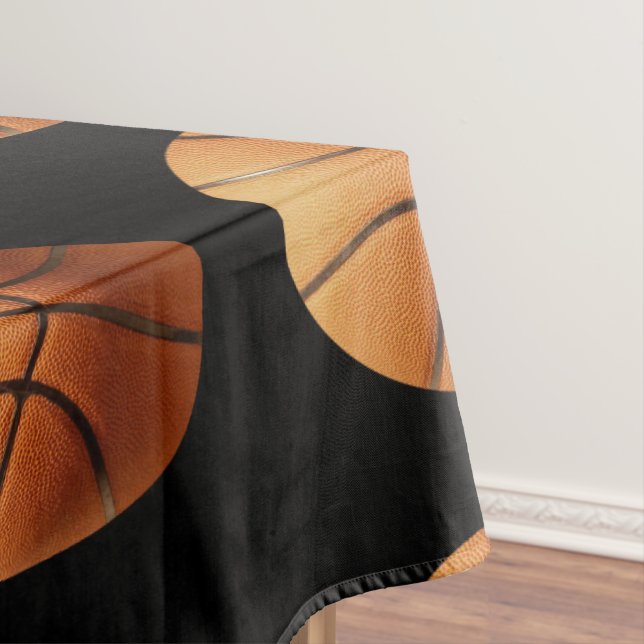 Orange Basketballs On Black, Large Tablecloth (In Situ)