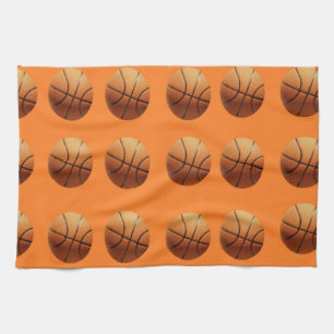 Orange Basketballs On Orange Background, Kitchen Towel