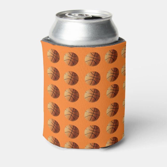 Orange Basketballs Pattern On Orange, Can Cooler (Can Back)