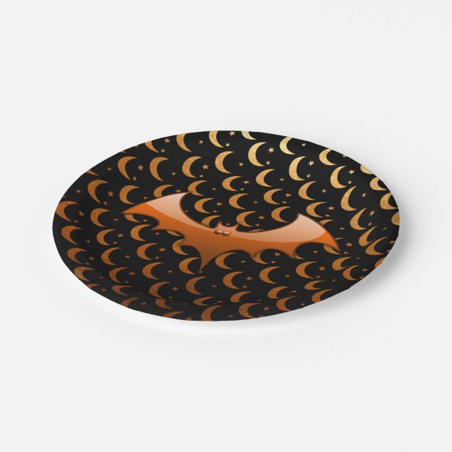 Orange Bat Quarter Moons Paper Plates (Angled)