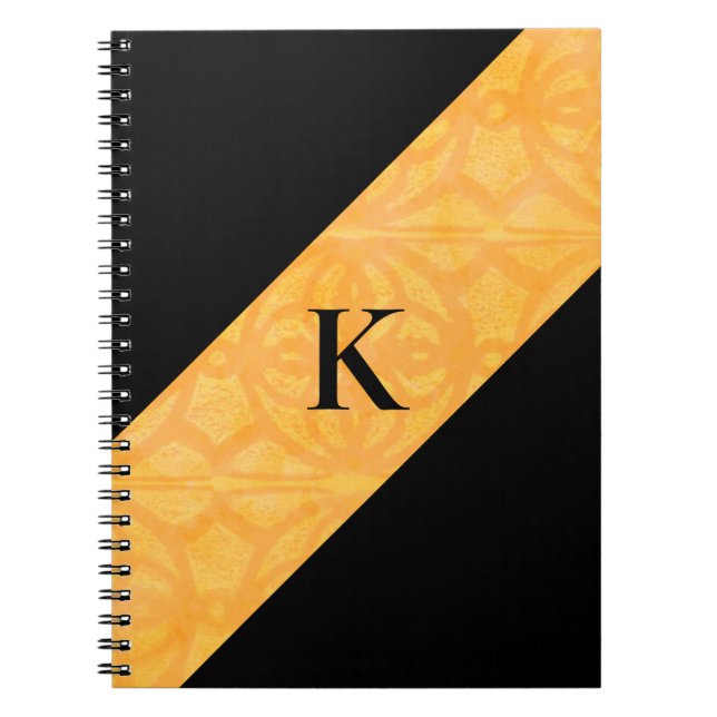 Orange Batik Black Monogrammed Notebook (Front)