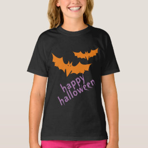 Orange Bats, Purple Happy Halloween Personalized T-Shirt