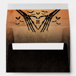 Orange Bats Skeleton Heart Goth Halloween Wedding Envelope