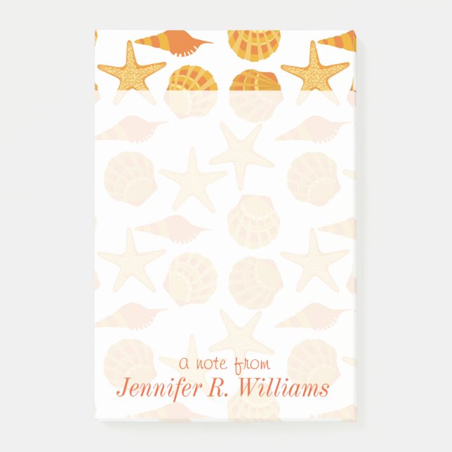 Orange Beach Shell Pattern | Add Your Name Post-it Notes (Front)