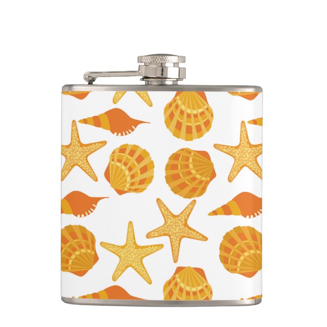 Orange Beach Shell Pattern Hip Flask (Front)