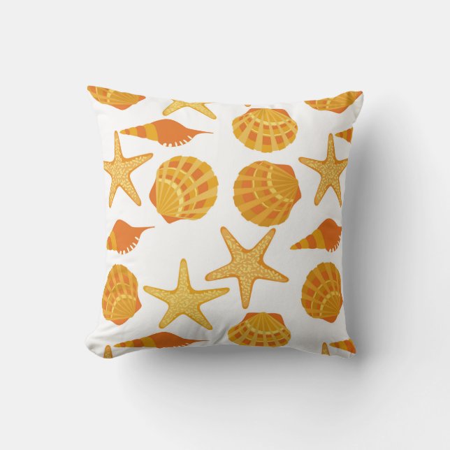 Orange Beach Shell Pattern Throw Pillow (Front)