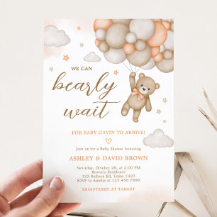 Orange Bear Balloons Baby Shower Invitation