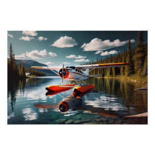 Orange Beaver Float Bush Airplane Poster