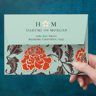 ORANGE BEIGE PEONIES CHINOISERIE ENVELOPE