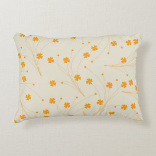 Orange Beige Retro Y2K 70s Flower Pattern Accent Pillow