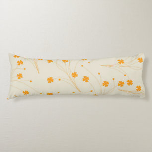 Orange Beige Retro Y2K 70s Flower Pattern Body Pillow