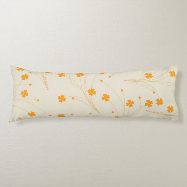 Orange Beige Retro Y2K 70s Flower Pattern Body Pillow (Front)