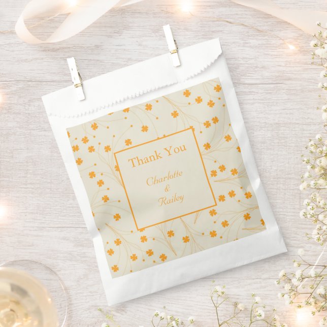 Orange Beige Retro Y2K 70s Flower Pattern Favour Bag (Clipped)