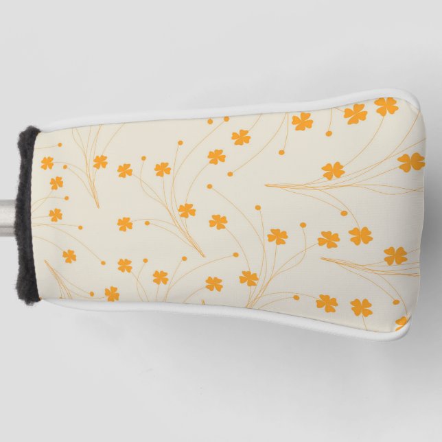 Orange Beige Retro Y2K 70s Flower Pattern Golf Head Cover (Front)