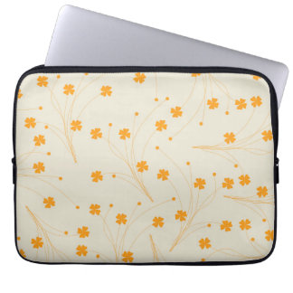 Orange Beige Retro Y2K 70s Flower Pattern Laptop Sleeve
