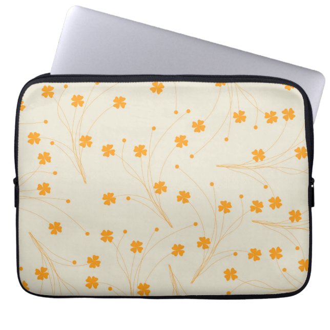 Orange Beige Retro Y2K 70s Flower Pattern Laptop Sleeve (Front)