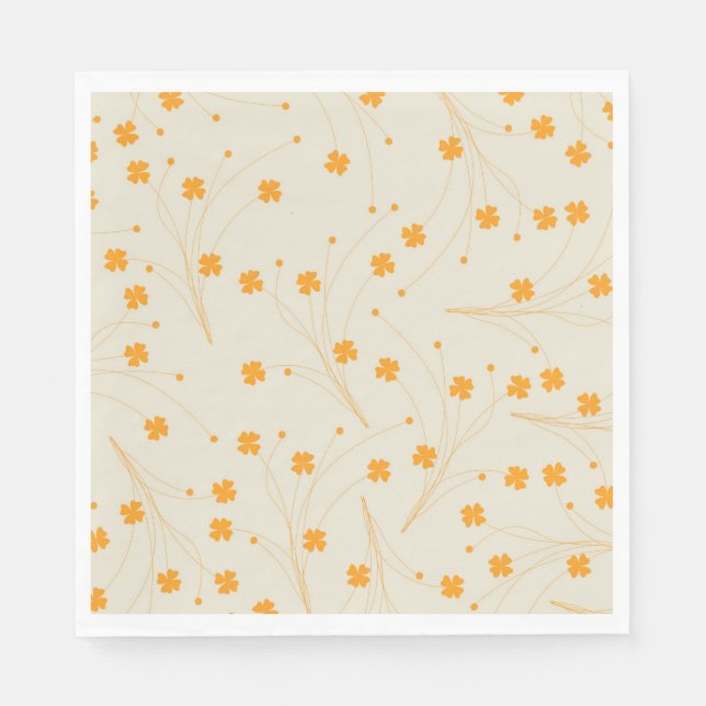 Orange Beige Retro Y2K 70s Flower Pattern Napkin (Front)