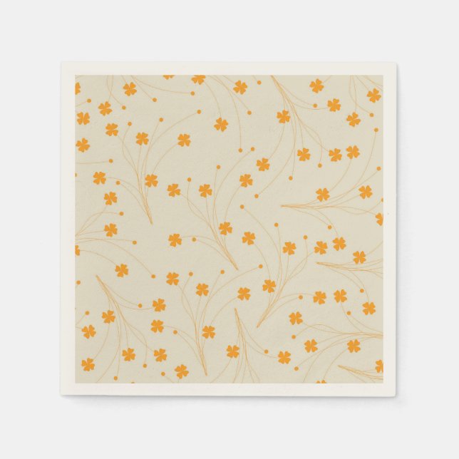 Orange Beige Retro Y2K 70s Flower Pattern Napkin (Front)