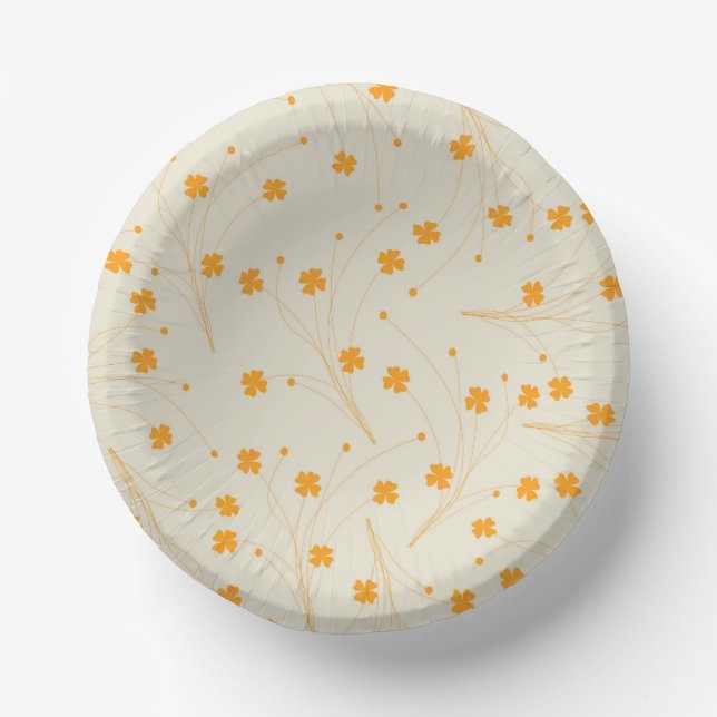 Orange Beige Retro Y2K 70s Flower Pattern Paper Plate (Front)
