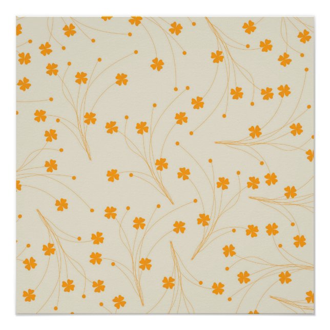 Orange Beige Retro Y2K 70s Flower Pattern Poster (Front)