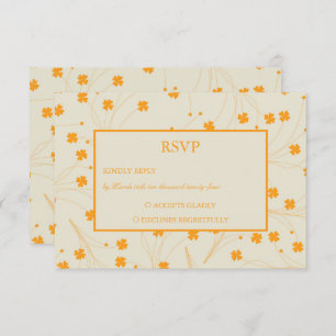 Orange Beige Retro Y2K 70s Flower Pattern RSVP Card