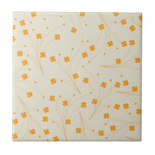 Orange Beige Retro Y2K 70s Flower Pattern Tile
