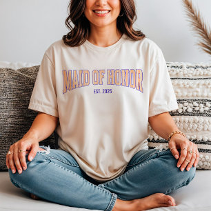 Orange + Beige Stripe Navy MAID OF HONOR T-Shirt