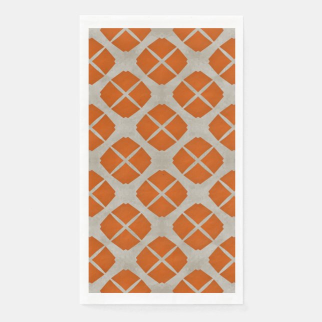 Orange, Beige, Taupe Mid Century Modern Pattern Napkin (Front)